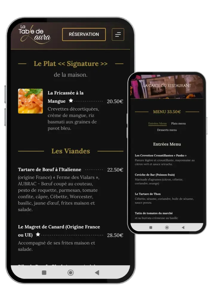 smartphone de la carte virtuelle et réservation table restaurant