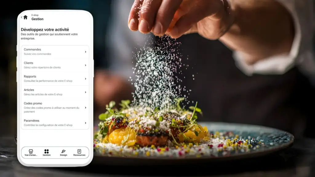 Interface de l'application SumUp pour la gestion de commande en ligne restaurant